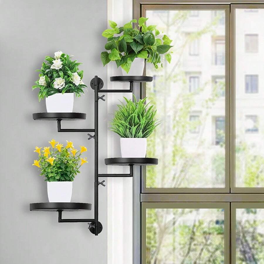Rotating Window Plant Stand, 4-Layer Metal Plant Stand, Wall Rotating ...