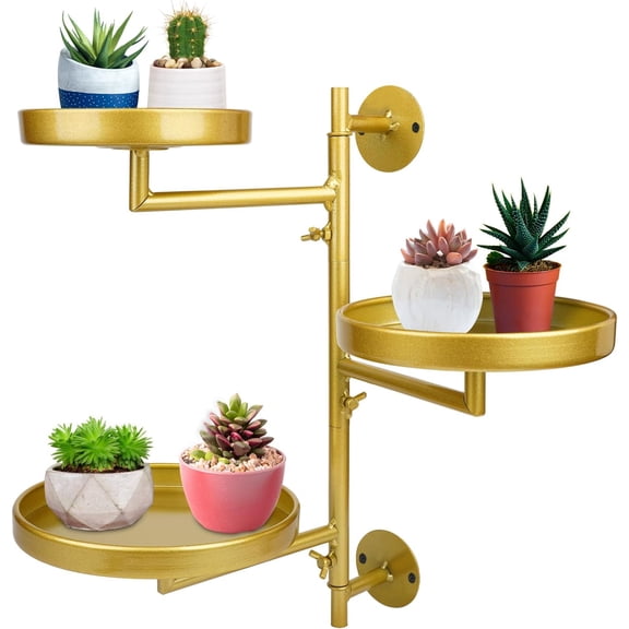 Rotating Window Shelves with Adjustable Knobs, 3 Tiers Wall Shelf for Indoor, Sturdy Holder, Window Wall Decor & Gardening Gifts (Golden)