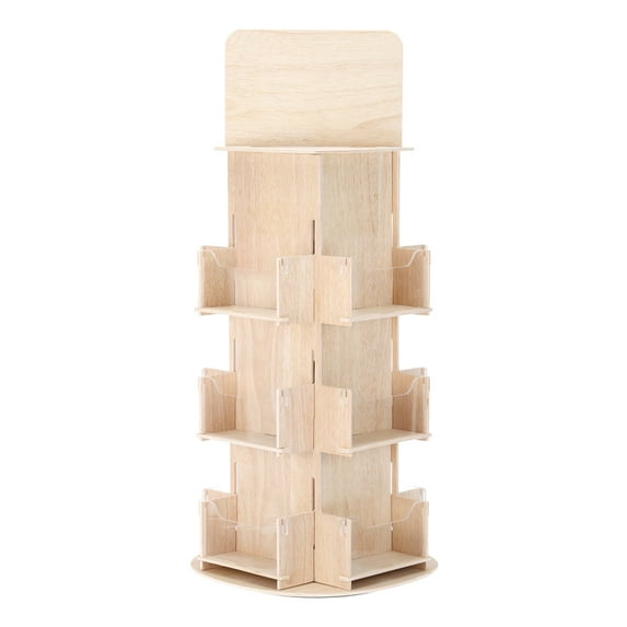 Rotating Wooden Display Rack, 3 Tier Rotating Display Organizer for Retail Tabletop Display Stand, Wood Color