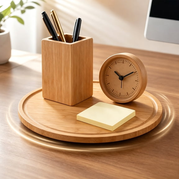 Rotating Wooden Lazy Susan Tray Round Serving Turntable Table Counter Candle Fruit Storage Display Tray Home Decor Dining Table Organizer Decorative Rotating Storage Plate For Daily Use