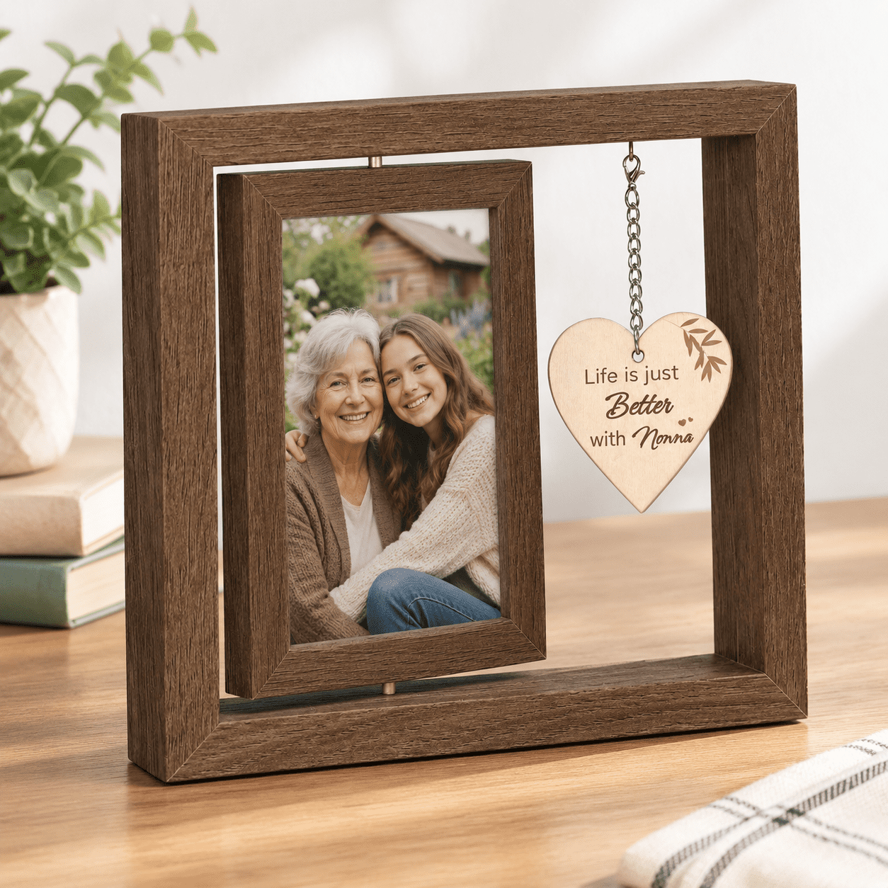 Rotatable Picture Frame Rotating Wooden Nonna Picture Frame, 4x6 Double-Sided, Life is getting ...