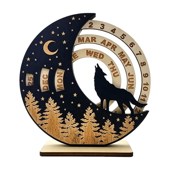 Rotating Wooden Perpetual Calendar, Adjustable Date Tracker Ornament, Dual Use Tabletop Wall Hanging Calendar for Home Office Decor