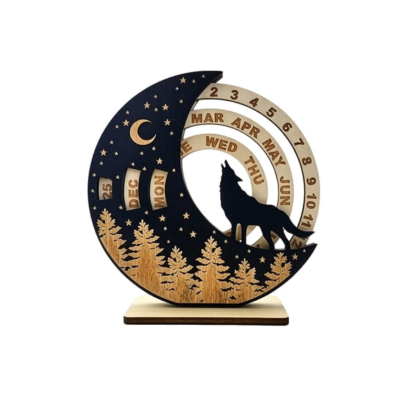 Rotating Wooden Perpetual Calendar, Adjustable Date Tracker Ornament, Dual Use Tabletop Wall Hanging Calendar for Home Office Decor