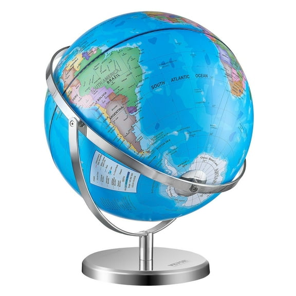 Rotating World Globe with Stand, 13 inch/330.2 mm, Educational Geographic Globe with Precise Time Zone, 720 Spinning ABS Model for Kids Learning, Classroom Geography Education