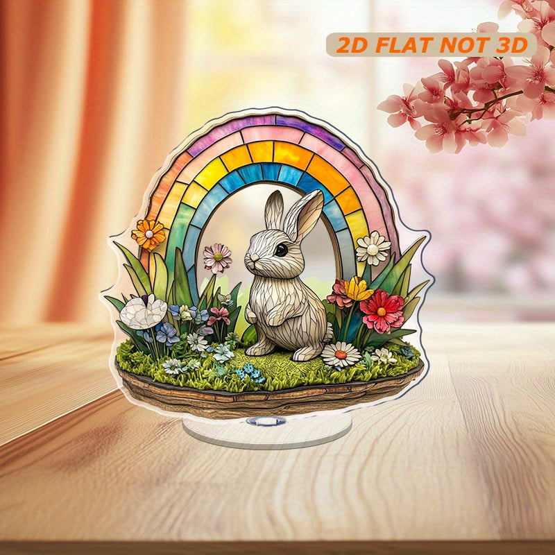 Rotating acrylic decoration features a rabbit on a grassy island ...