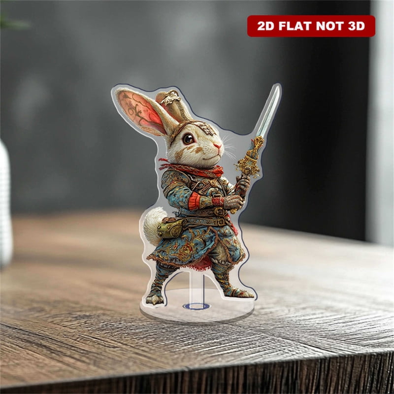 Rotating acrylic display features a soldier rabbit with a sabre in a ...