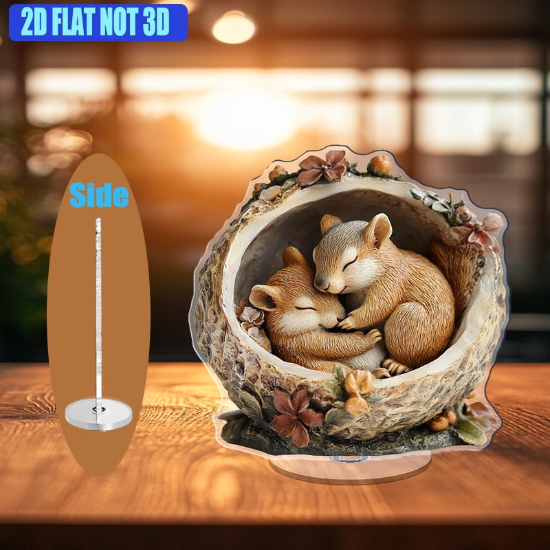 Rotating acrylic display features two adorable squirrels sleeping in a ...