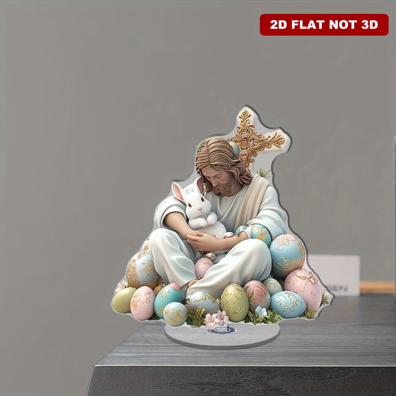 Rotating acrylic display featuring Jesus cross-legged with a rabbit and ...