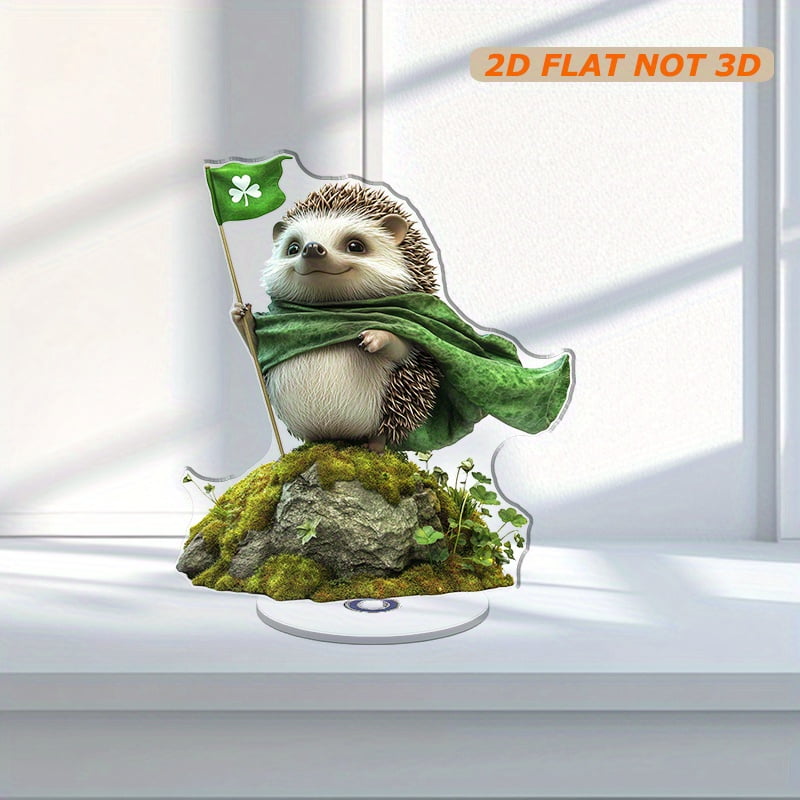 Rotating acrylic display featuring a cheerful hedgehog in a green cape ...