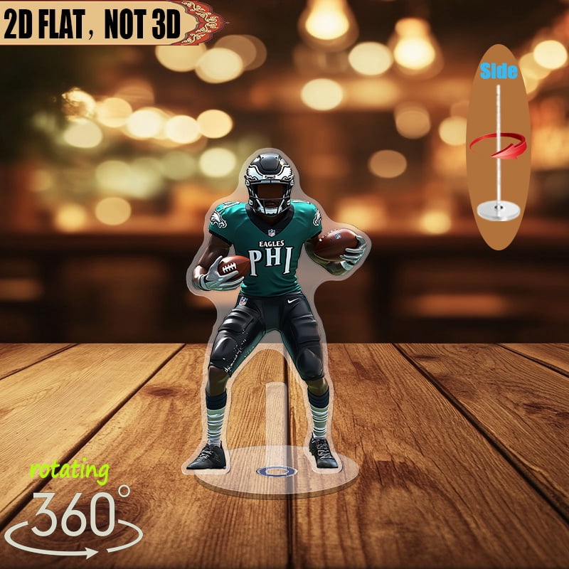 Rotating acrylic display featuring a football player in jersey and ...