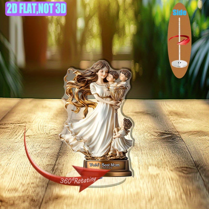 Rotating acrylic display featuring a golden trophy with World's Best ...