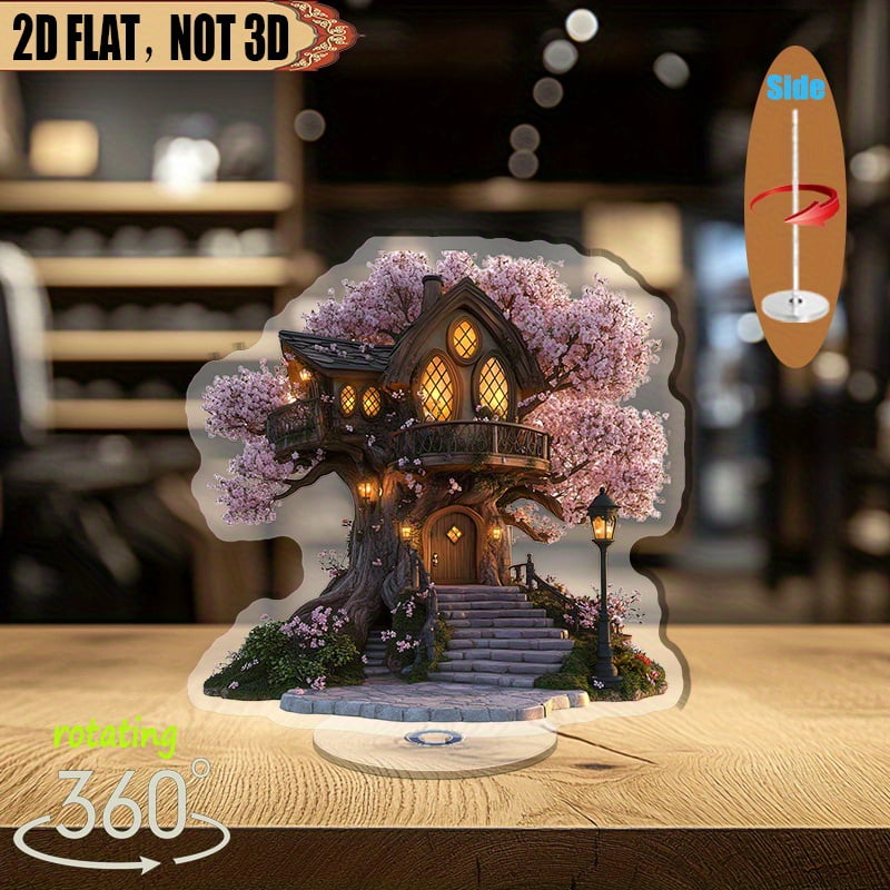 Rotating acrylic display featuring a whimsical treehouse with cherry ...