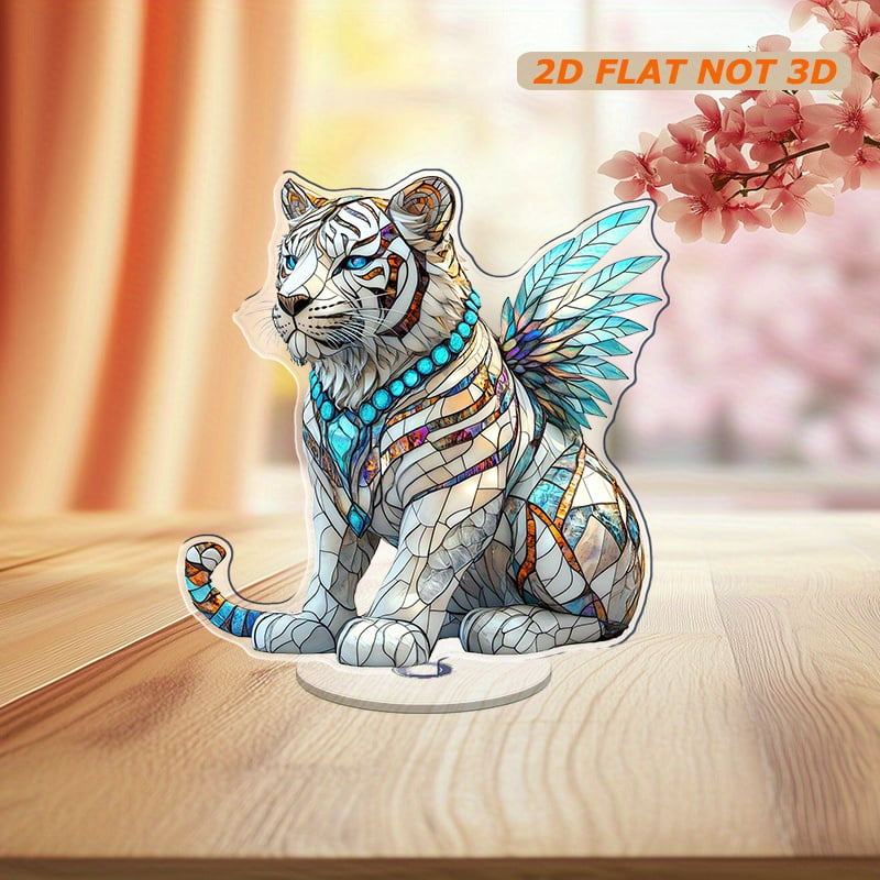 Rotating acrylic display featuring a white tiger with wings and ...