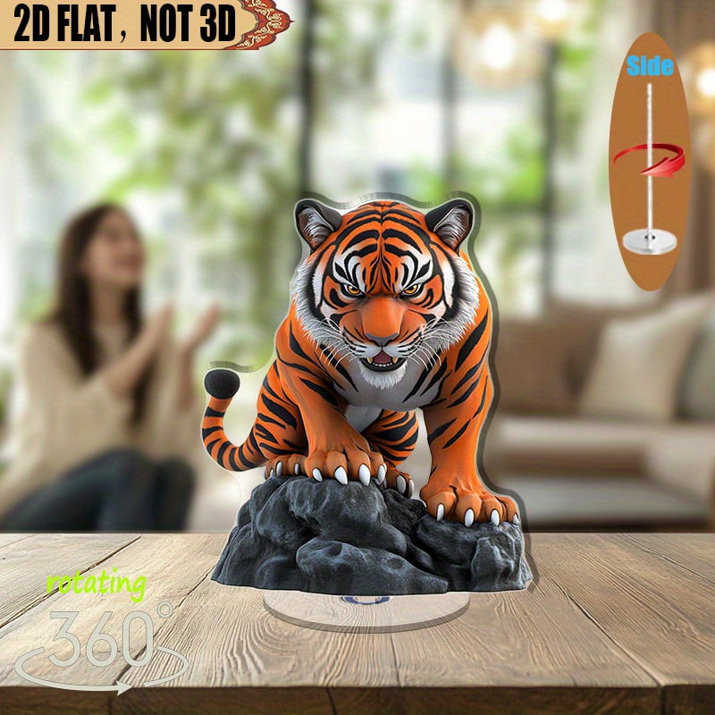Rotating acrylic display piece featuring a fierce tiger figurine ...