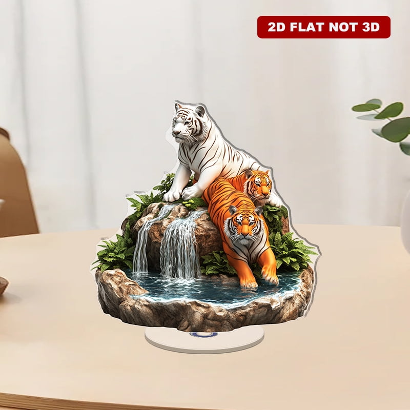 Rotating acrylic figurine featuring a white tiger and orange Bengal ...