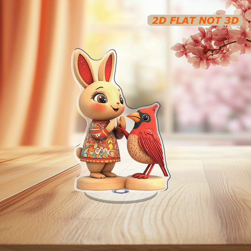 Rotating acrylic ornament featuring a charming rabbit presenting a ...