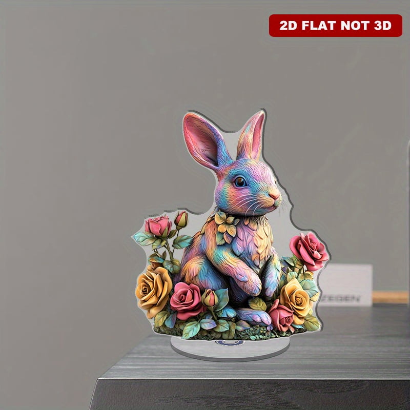 Rotating acrylic ornament featuring a vibrant rabbit surrounded by ...