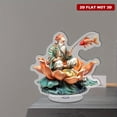 thumbnail image 1 of Rotating acrylic ornament featuring an old man in colorful attire fishing from a lotus with a jumping red carp against a white background, 1 of 8