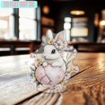 thumbnail image 1 of Rotating acrylic ornament featuring a delicate white rabbit in a stained-glass Easter egg adorned with a flower crown and pastel-colored eggs and blooms, 1 of 6