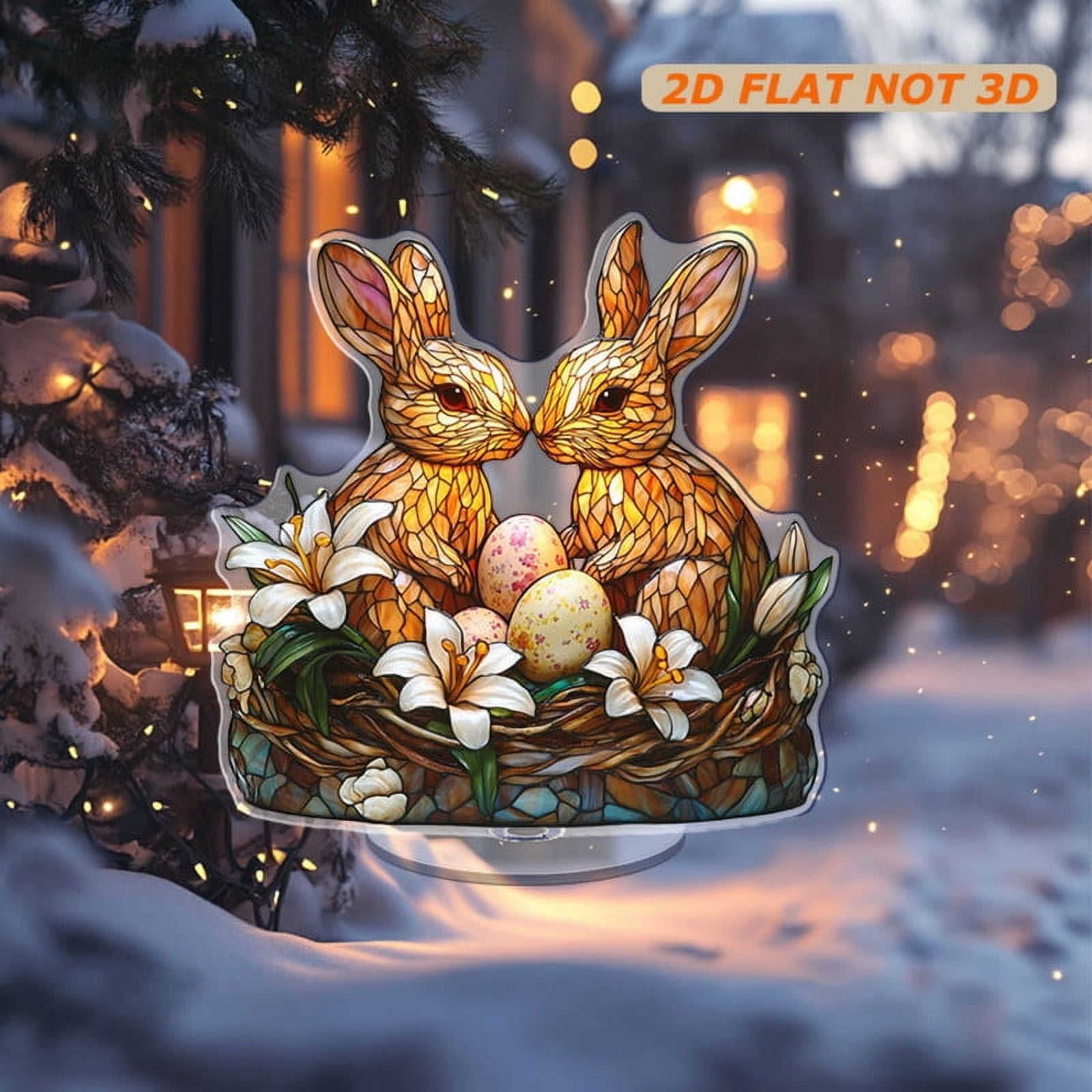 Rotating acrylic ornament featuring translucent stained glass rabbits ...