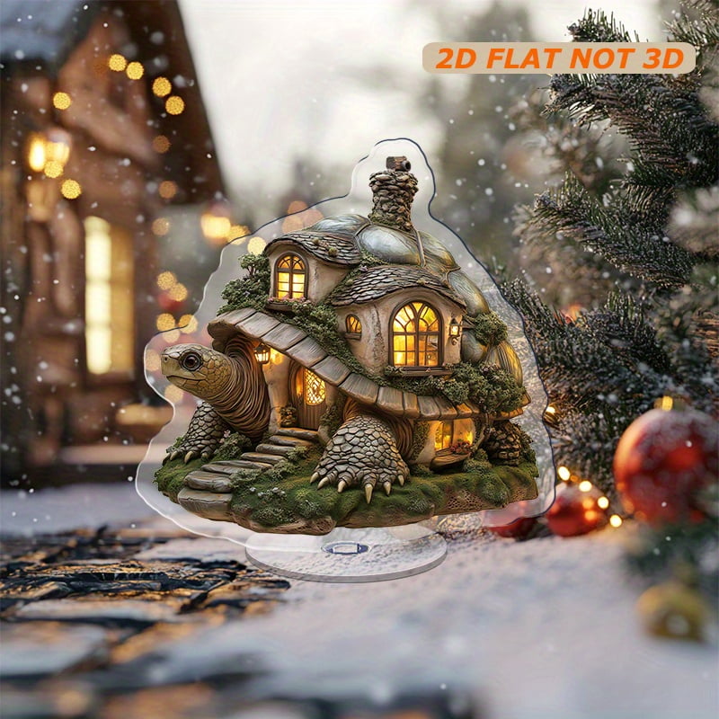 Rotating acrylic ornament featuring a turtle house detailed with ...