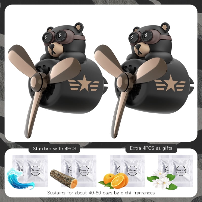 Deodorante Per Auto Teddy Bear Air – Diffusore Profumo Con Elica Rotante, Forma Di Pilota Orso, 2 Ricariche - 2