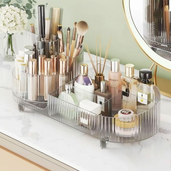 Rotating makeup organizer,Large Capacity Cosmetic Display Case, easy to hold all of your makeup products, at least 20 makeup brushes/eyeliner,10 lipsticks,8 skincare products(Crystal Clear)
