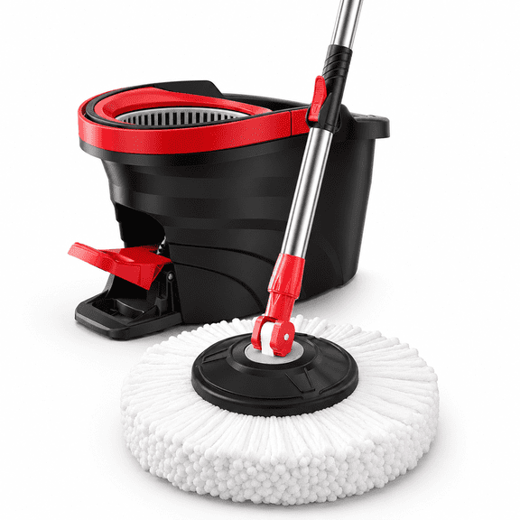 Generic Spin Mop Bucket System with Foot Pedal, Stainless Steel Handle Microfiber Spin Mop for Hardwood Tile Floors, Hands-Free Floor Cleaning Mop Set