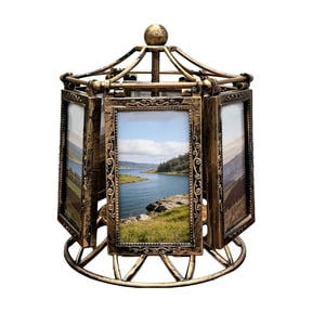Rotatings Third Wheel Picture Frame Desktop Photo Display Carousels Picture Frame Music Box Holds 6 Small Photo Gift