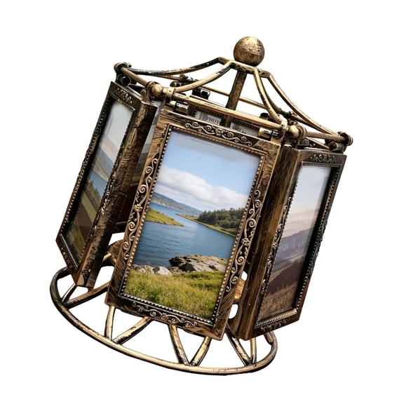 Rotatings Third Wheel Picture Frame Desktop Photo Display Carousels Picture Frame Music Box Holds 6 Small Photo Gift