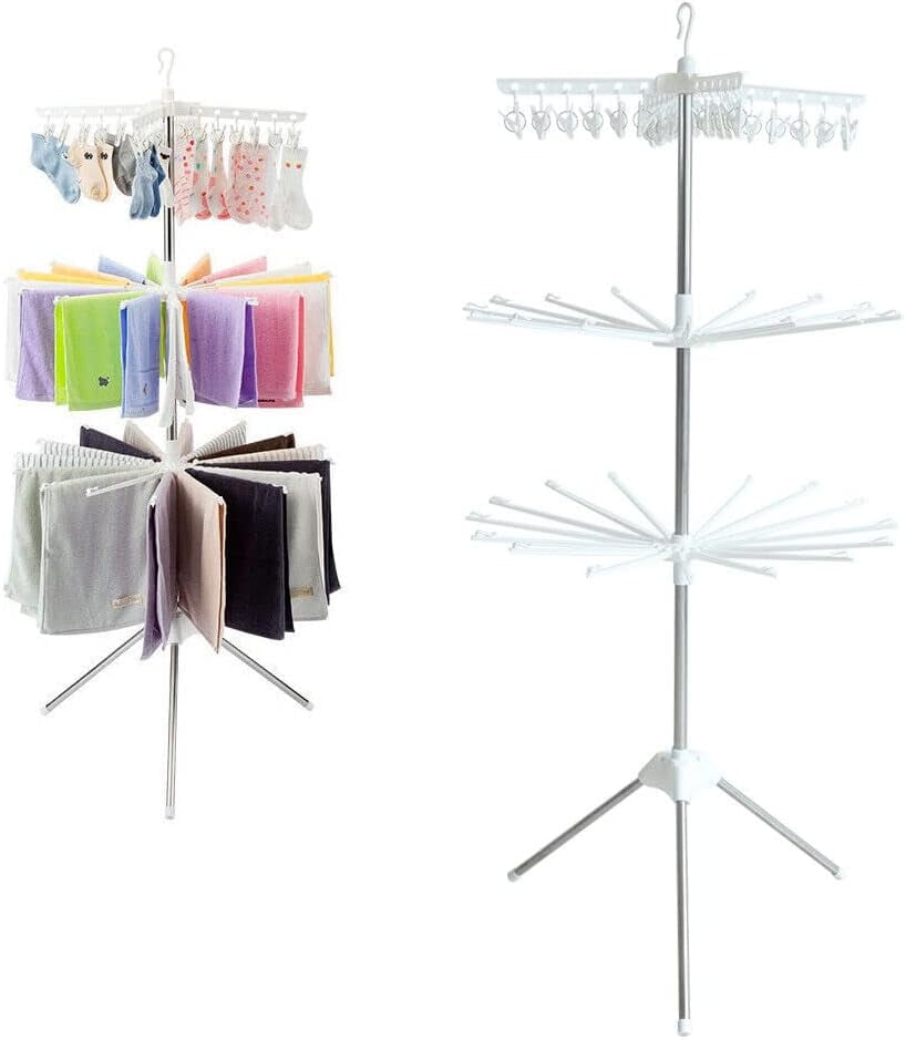 Rotation Clothes Folding Drying Rack Portable Laundry Hanger Indoor ...