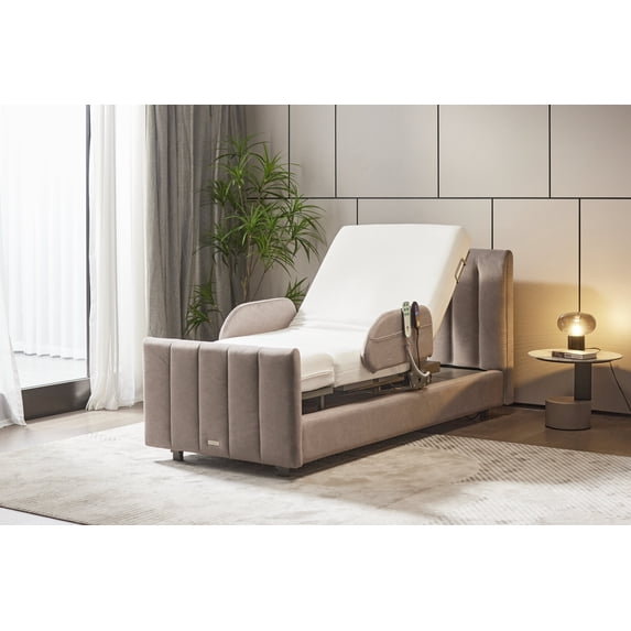 Rotation Hospital Nursing Bed with Massage and Heating, Electric Hospital Bed with Armrest and High-quality Mattress, Convertible Bed Chair with Head & Foot Elevation