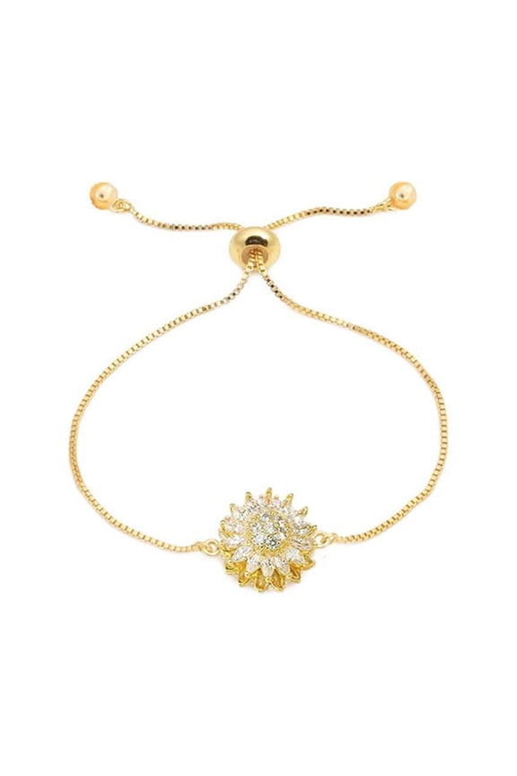 Rotation Sunflower Bracelet for Women,Adjustable Flowers Rhinestone Fidget Bracelet,Sparkly Flowers Anxiety Wrist Bracelets,Cubic Zircon Sunflowers Fidget Bracelets Worry Relieving Jewelry