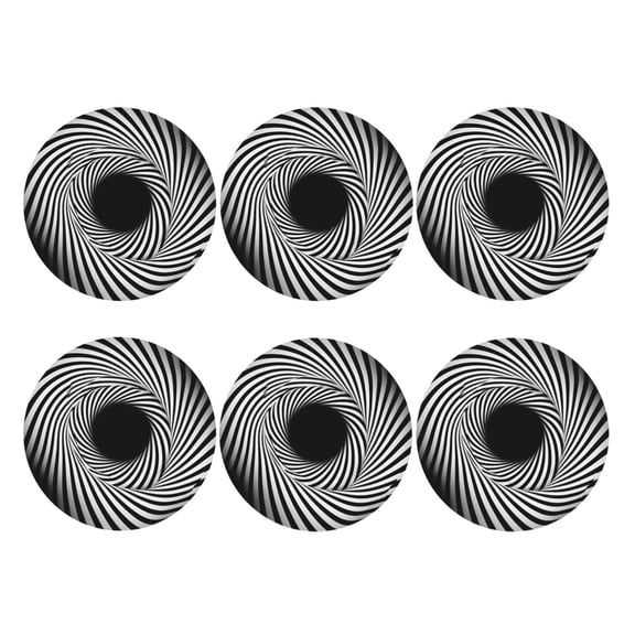Rotational Motion Illusion Psychedelic Set of 6 Faux Leather 4 Inch Coasters Drinks Tabletop Home Dinning Round Shape
