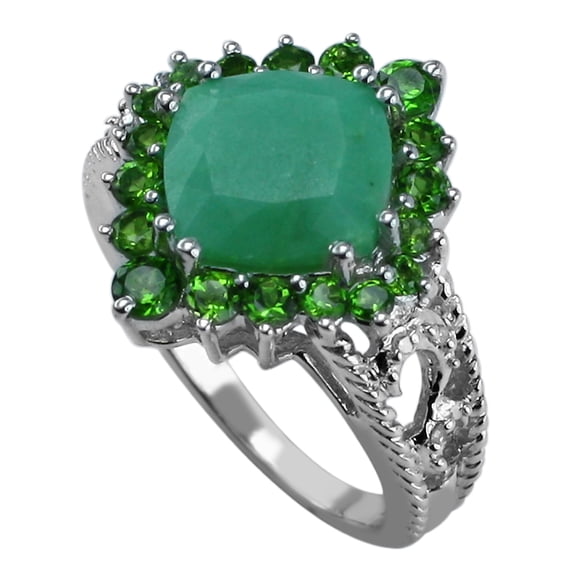 Rotational Move Chrysoprase Chrome Diopside 925 Silver Christmas Cocktail Ring Size US- 10.5