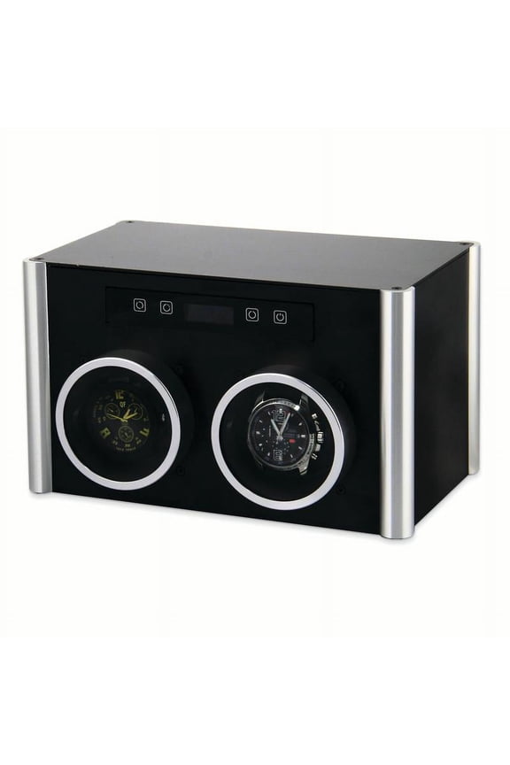 Rotations Black and Silver-tone Metal Double Watch Winder