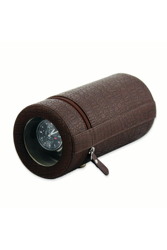 Rotations Brown Croco Texture Faux Leather Travel Watch Winder