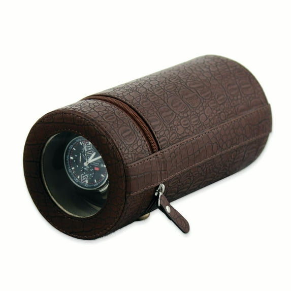 Rotations Brown Croco Texture Faux Leather Travel Watch Winder