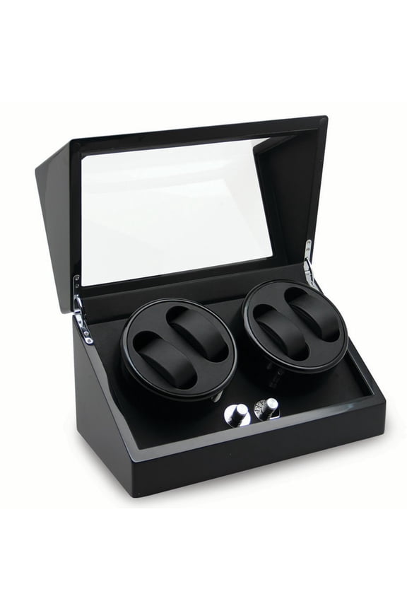 Rotations High Gloss Black Finish with Acrylic Window Velveteen Lined Wood Composite 4-Watch Winder (AC Powered) QGM13136