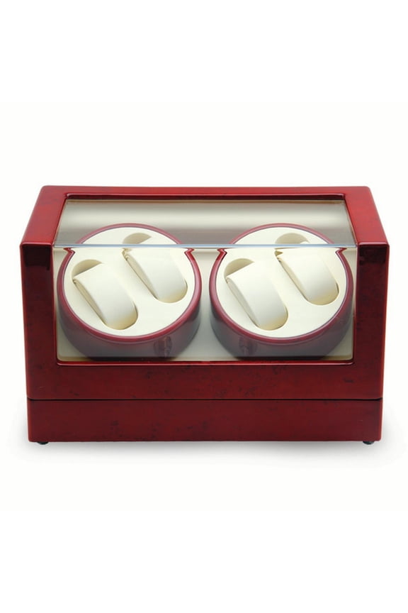 Rotations High Gloss Red Burlwood Finish with Acrylic Window Velveteen Lined Wood Composite 4-Watch Winder (AC Powered) QGM13137