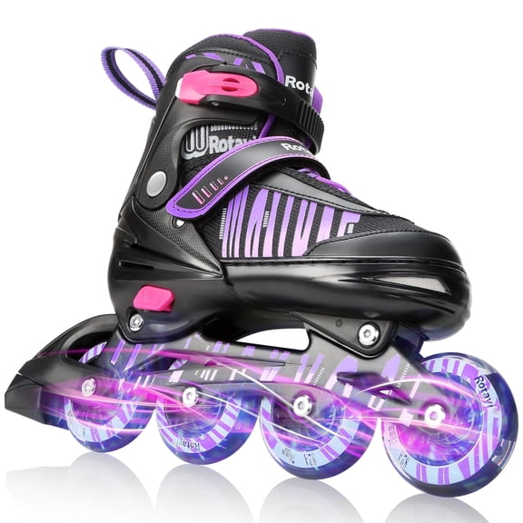 TaroKitc Adjustable Inline Skates for Kids and Adult, Girls and Boys with All Light up Wheels, Purple, Size 5-8