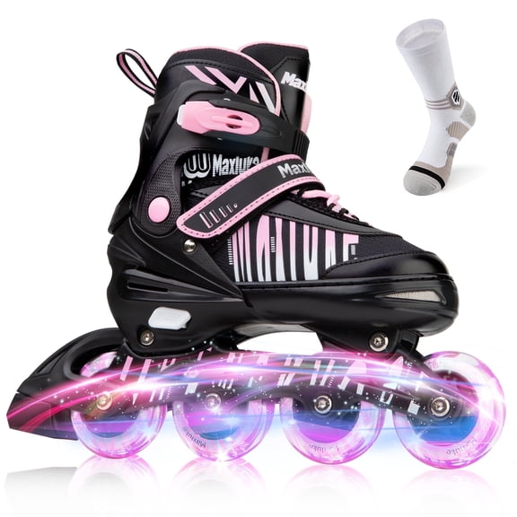 TaroKitc Adjustable Inline Skates with All Light Up Wheels for Kids, Girls and Boys, Size 4-7