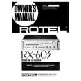 thumbnail image 1 of Instruction Manual ONLY for Rotel RX-603 Receiver Owners Manual REPRINT, 1 of 1