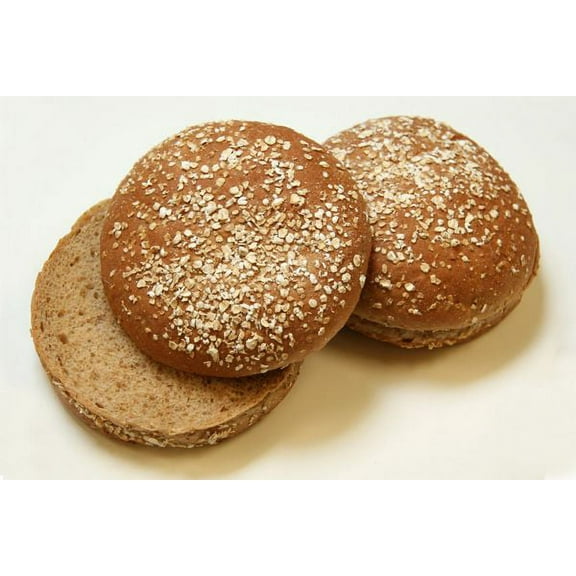 Rotellas Dark Wheat Oat Topped Hamburger Bun - 8 count per pack - 12 packs per case.