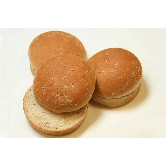 Rotellas Wheat Small Hamburger Bun, 3.75 inch Diameter - 12 per pack - 5 packs per case.