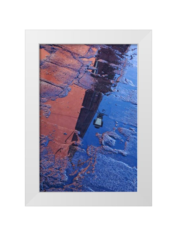 Rotenberg, Nancy 11x14 White Modern Wood Framed Museum Art Print Titled - Mexico Street water puddle with lamp reflection