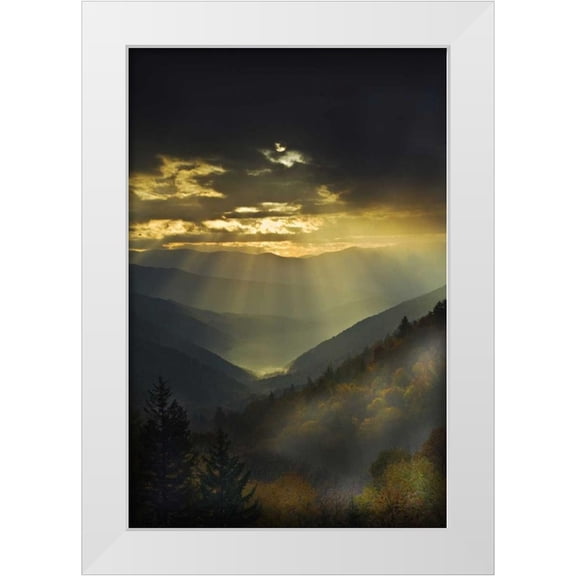 Rotenberg, Nancy 11x14 White Modern Wood Framed Museum Art Print Titled - NC, Great Smoky Mts God Rays over mountains