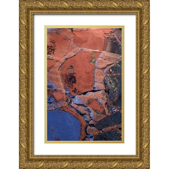 Rotenberg, Nancy 13x18 Gold Ornate Wood Framed with Double Matting Museum Art Print Titled - Mexico Patterns on wet cobblestone street