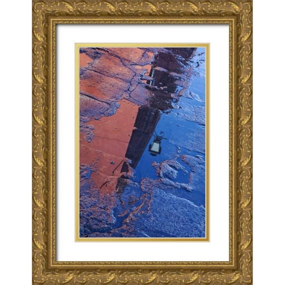 Rotenberg, Nancy 13x18 Gold Ornate Wood Framed with Double Matting Museum Art Print Titled - Mexico Street water puddle with lamp reflection