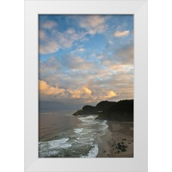 Rotenberg, Nancy 13x18 White Modern Wood Framed Museum Art Print Titled - OR, Heceta Head Lighthouse in morning sky